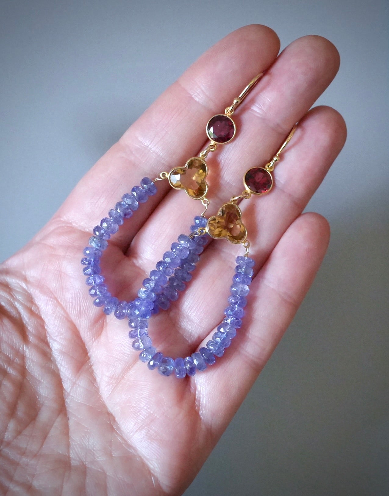 Citrine, garnet and tanzanite earrings