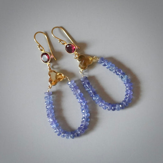 Citrine, garnet and tanzanite earrings
