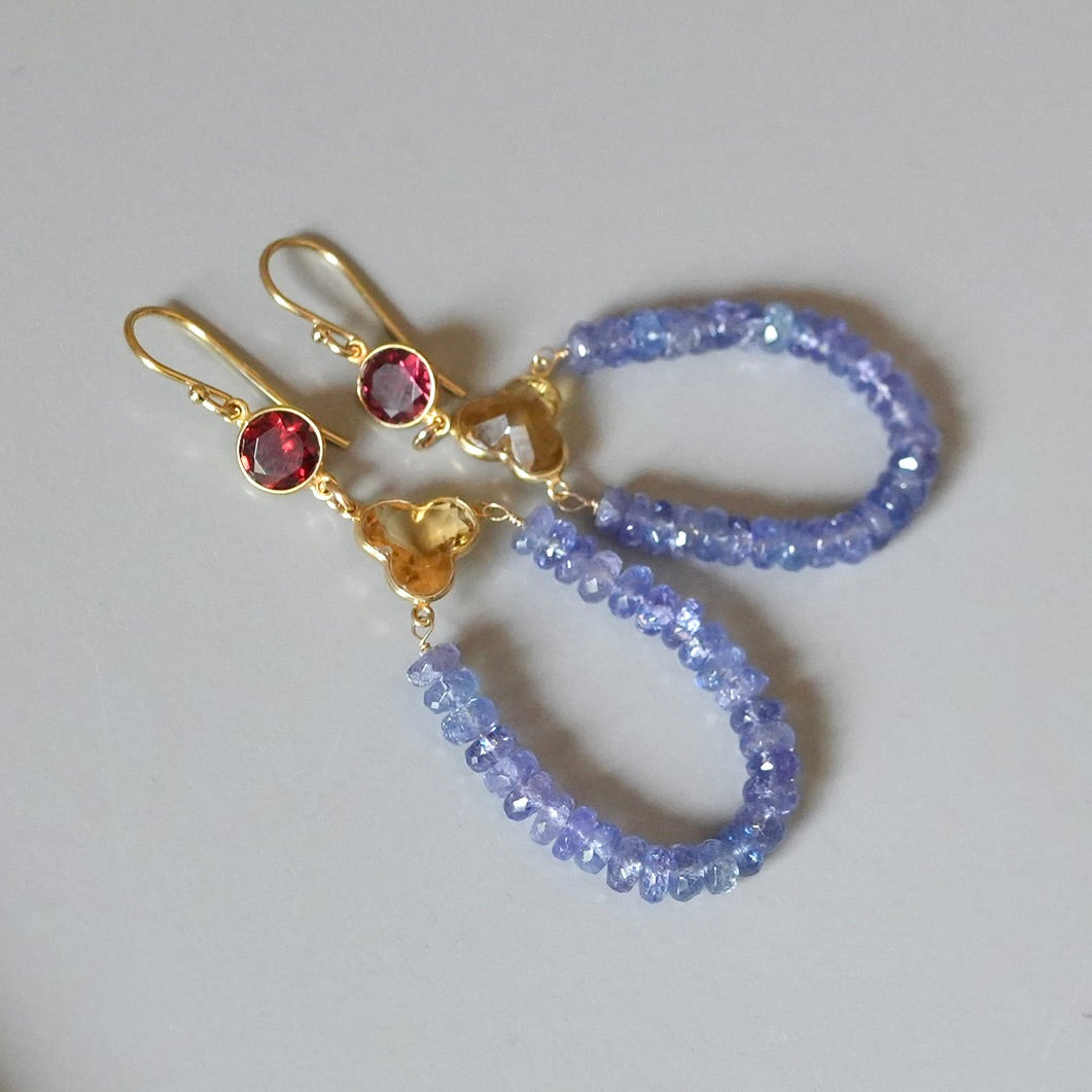 Citrine, garnet and tanzanite earrings