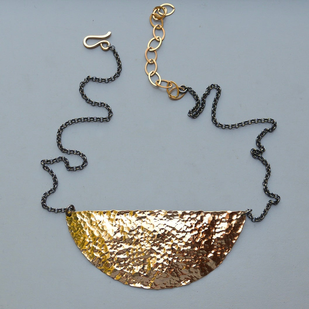 Hammered gold bib necklace