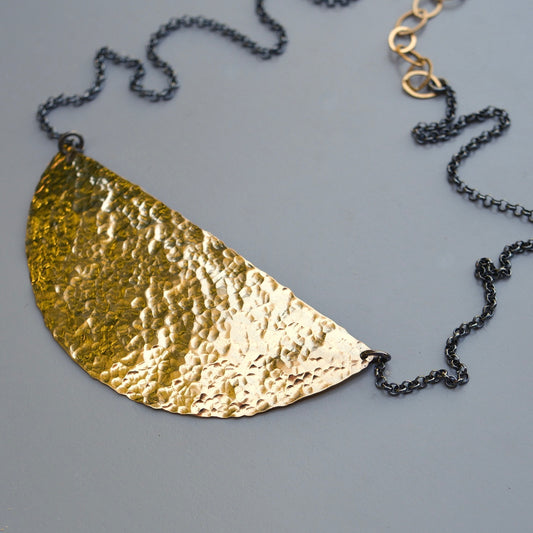 Hammered gold bib necklace