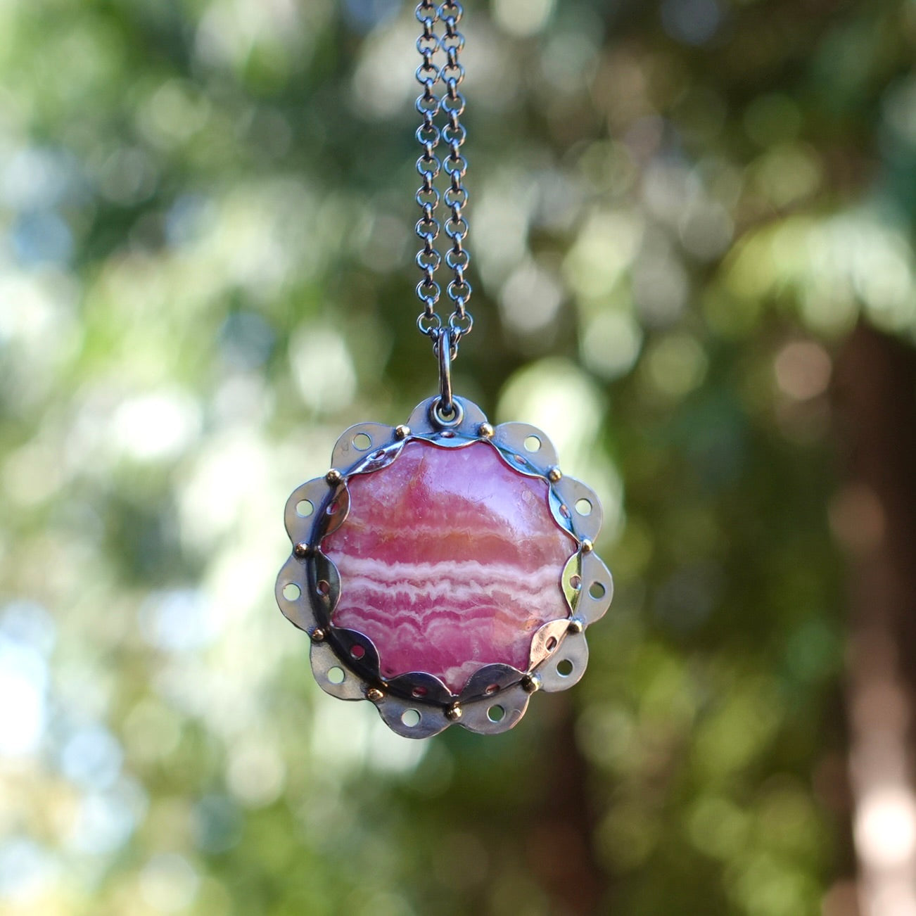 Rhodochrosite flower pendant