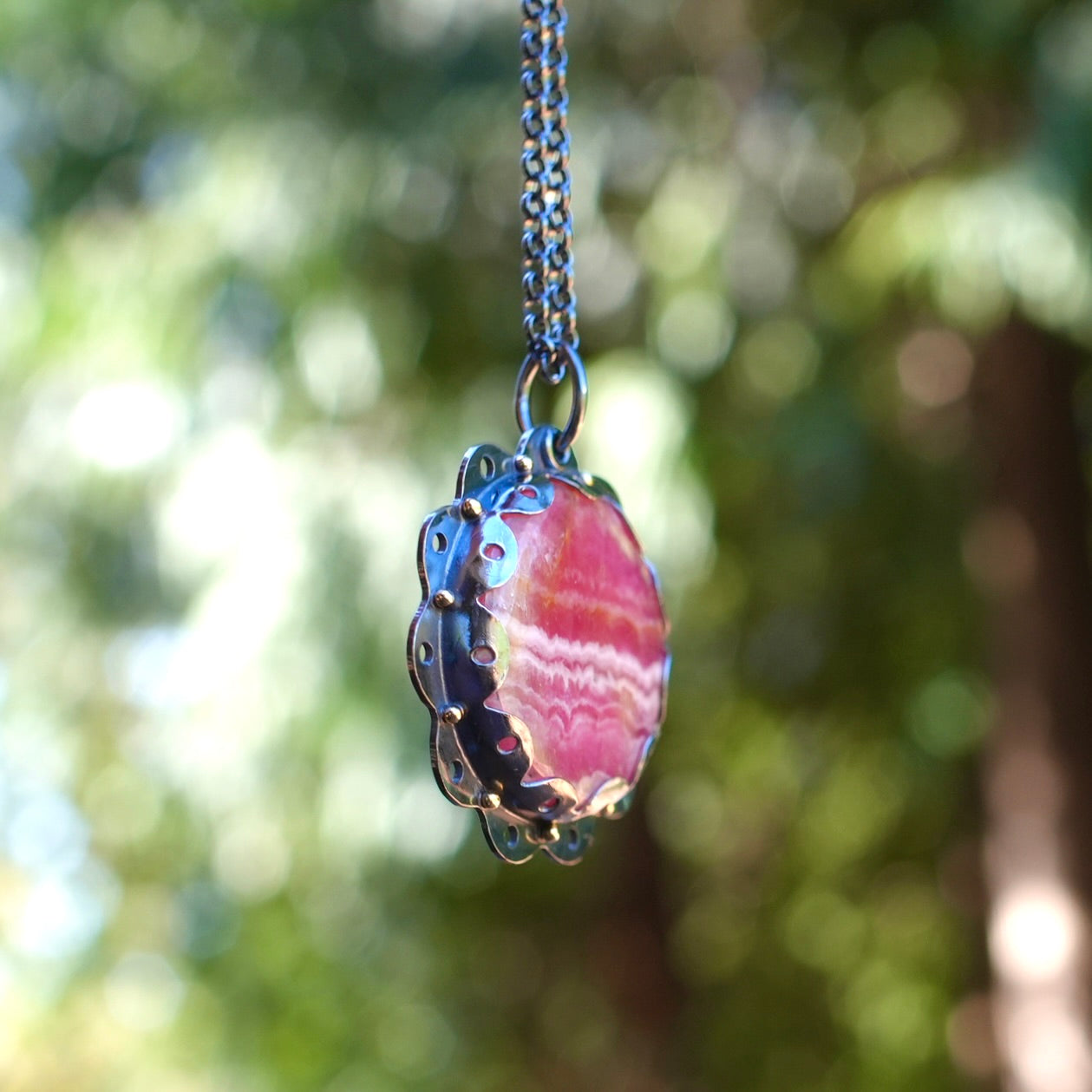 Rhodochrosite flower pendant