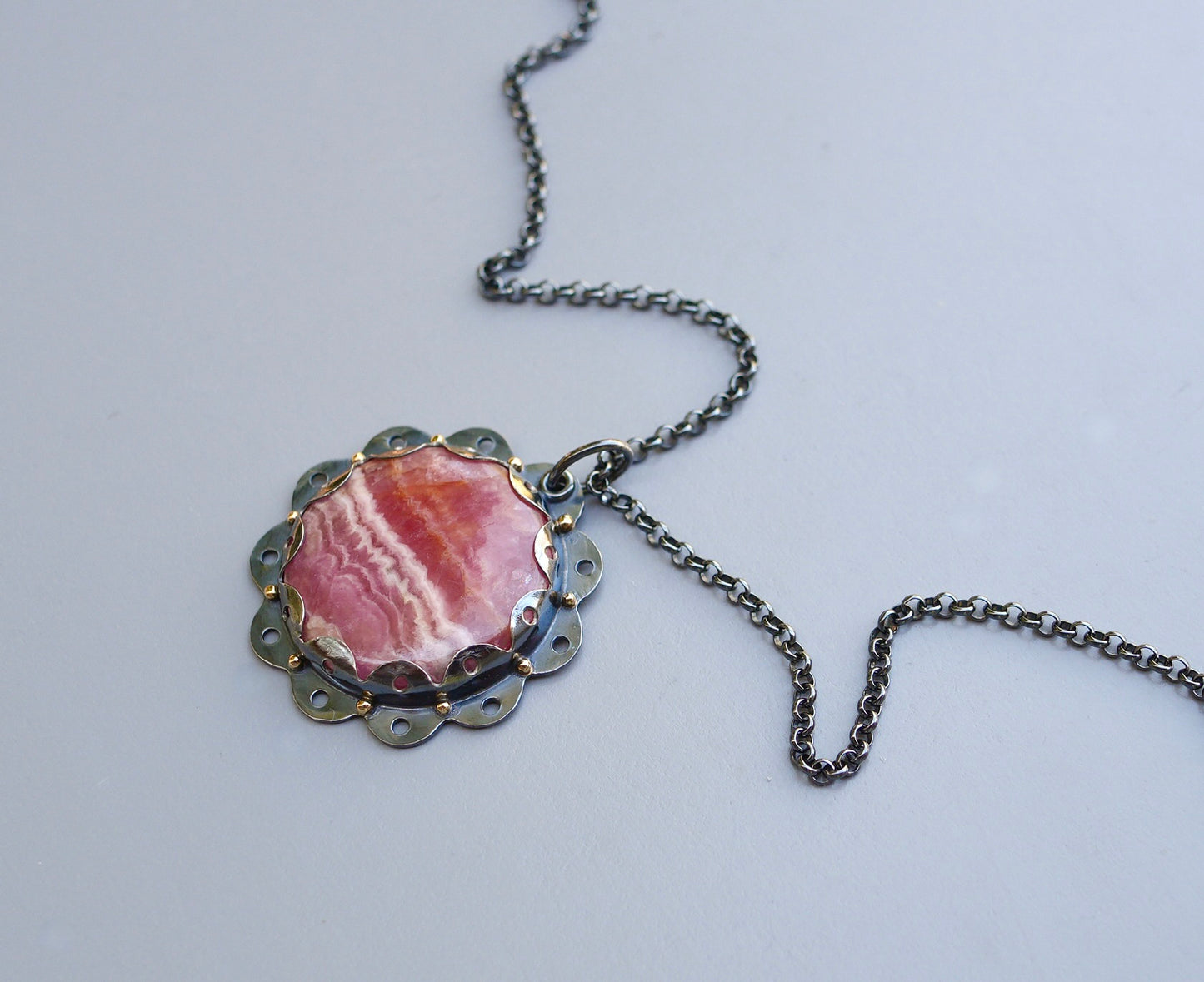 Rhodochrosite flower pendant