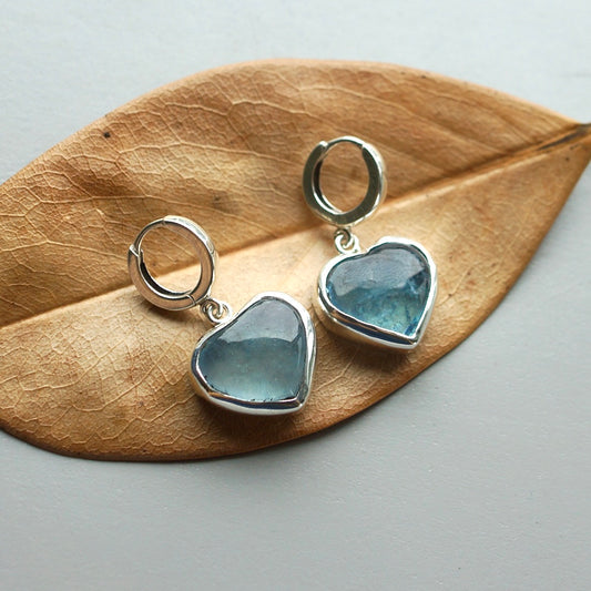 Aquamarine heart earrings
