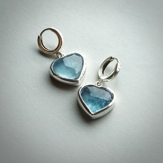 Aquamarine heart earrings