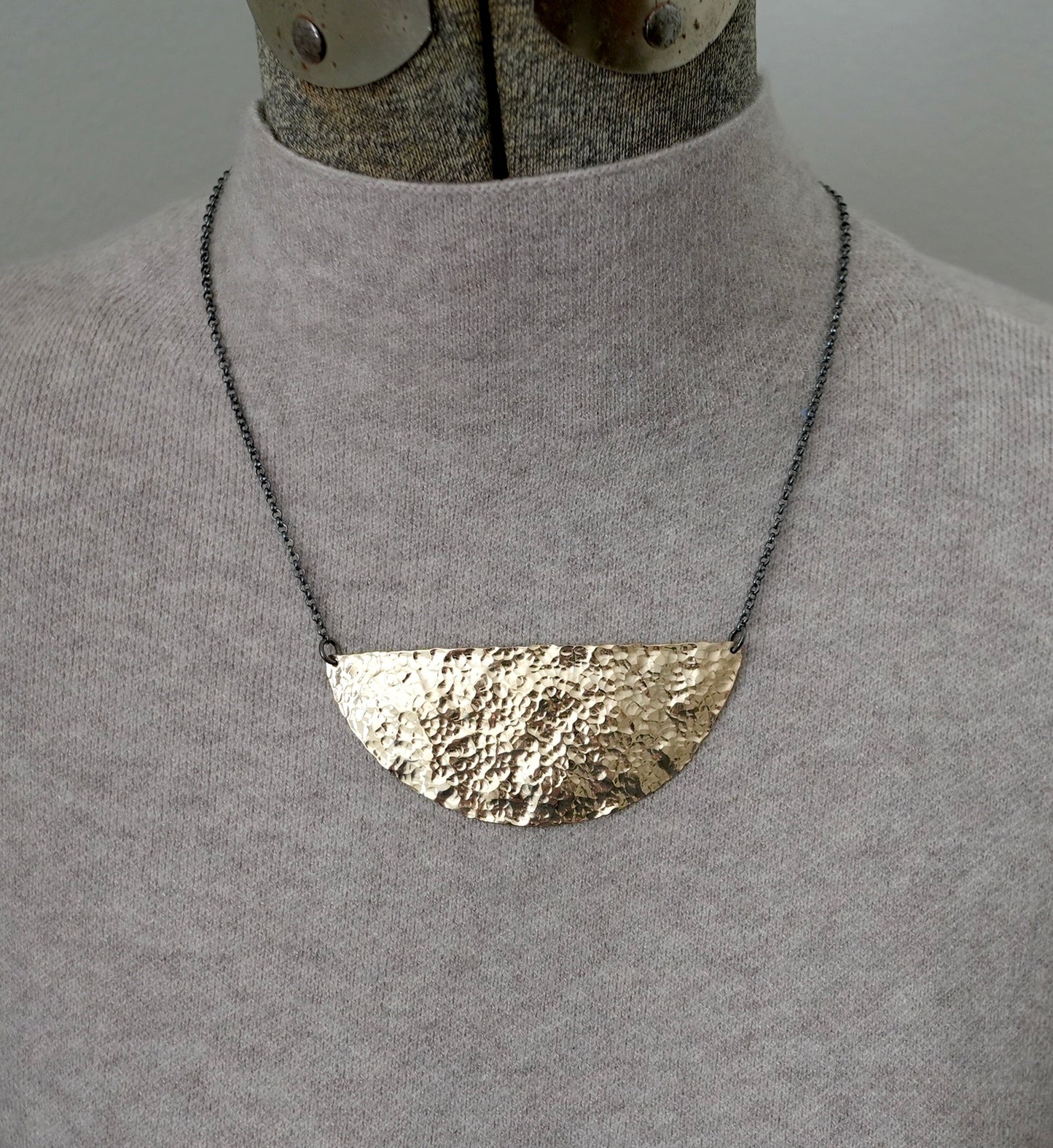 Hammered gold bib necklace