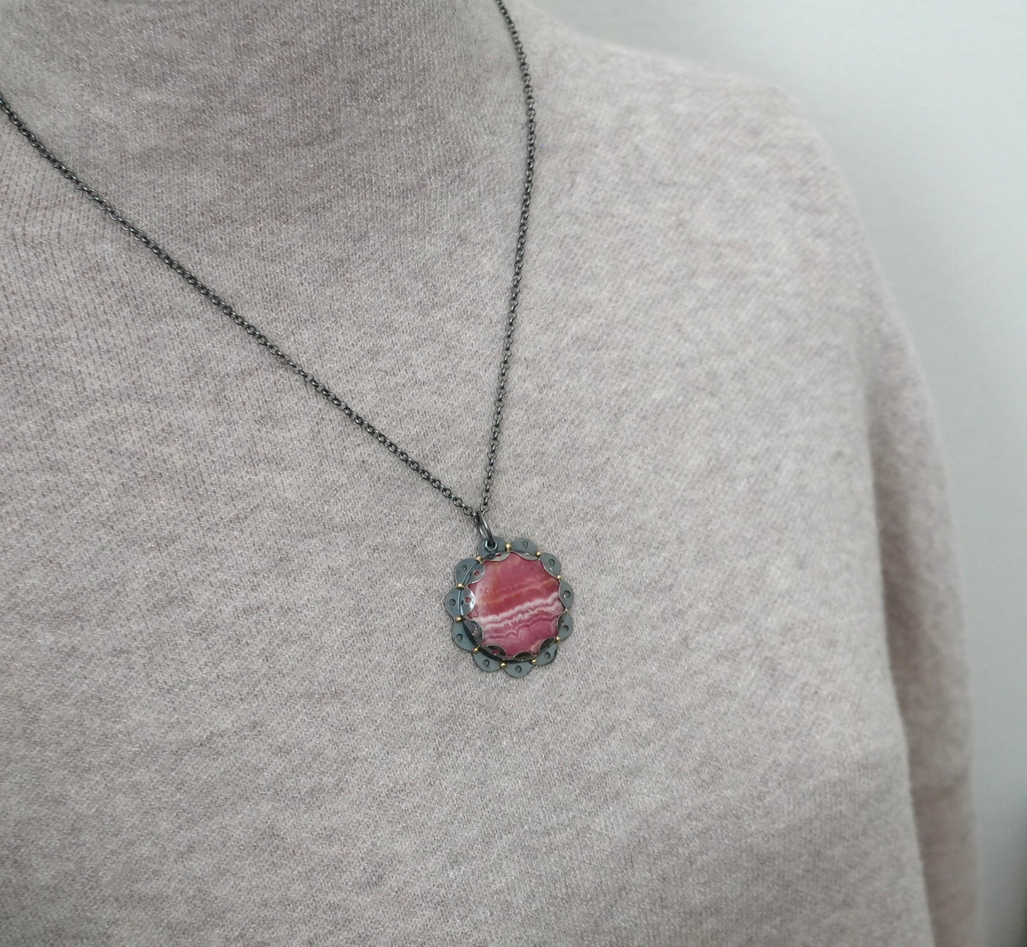 Rhodochrosite flower pendant