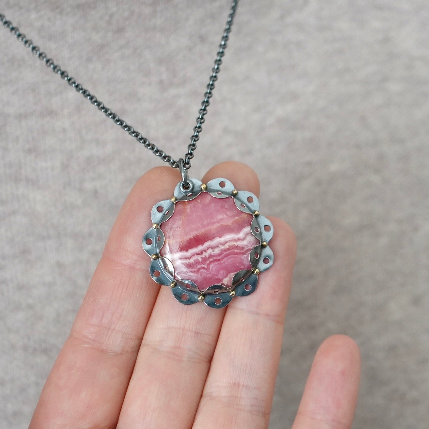 Rhodochrosite flower pendant