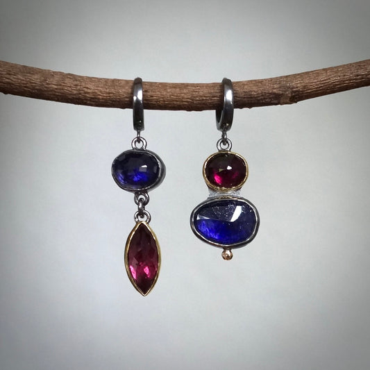 Iolite and rhodolite garnet earrings