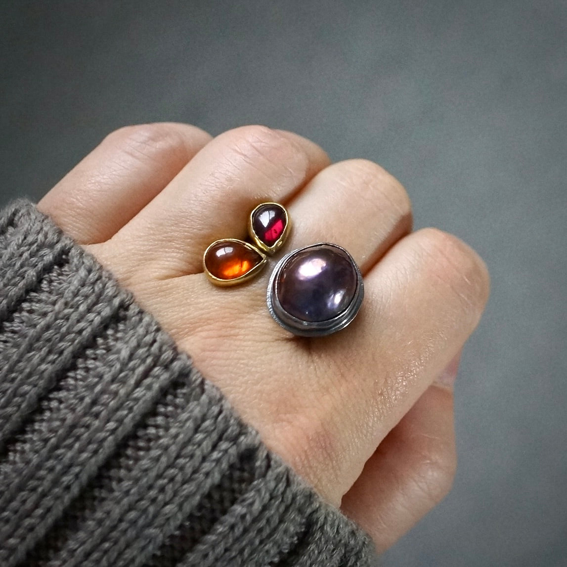 Mabe pearl and garnet ring
