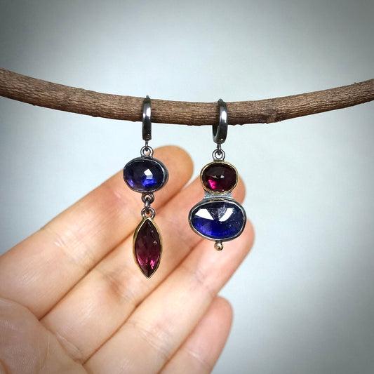 Iolite and rhodolite garnet earrings