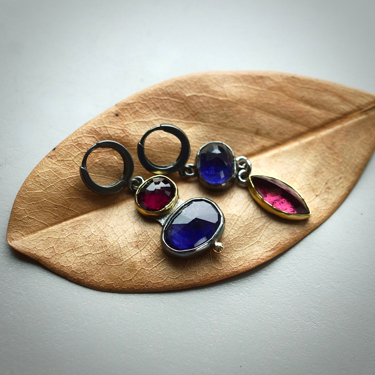 Iolite and rhodolite garnet earrings