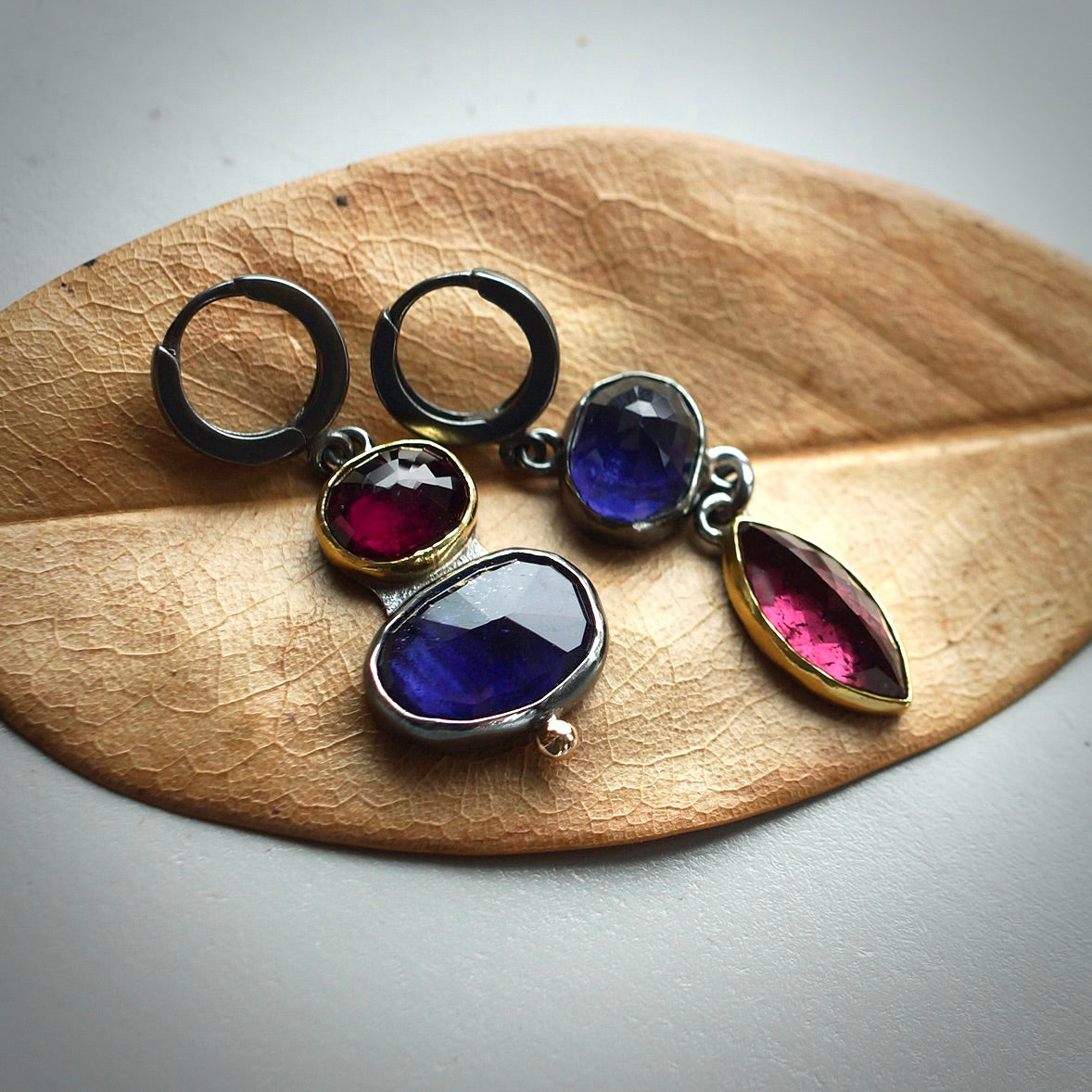 Iolite and rhodolite garnet earrings