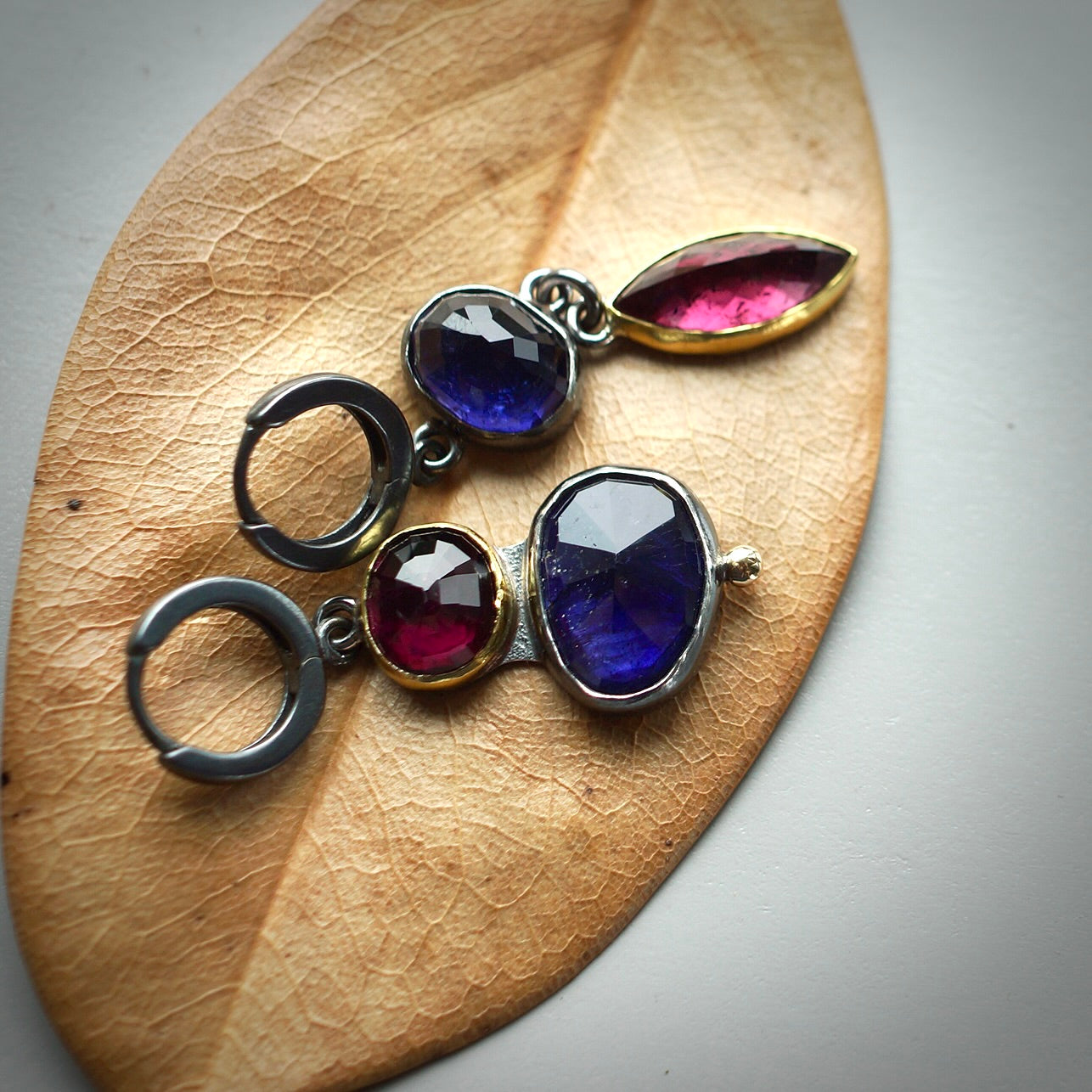Iolite and rhodolite garnet earrings