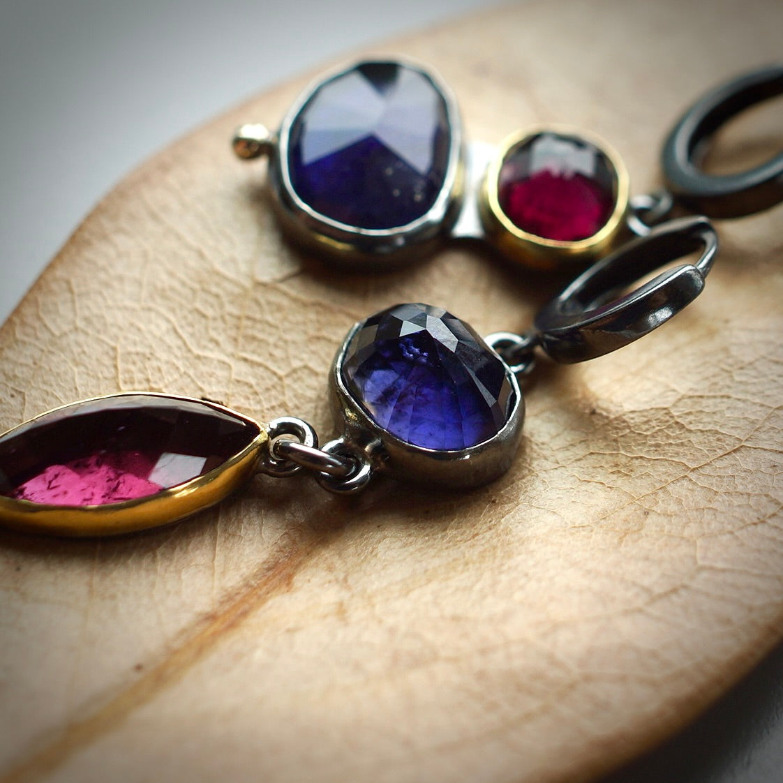Iolite and rhodolite garnet earrings