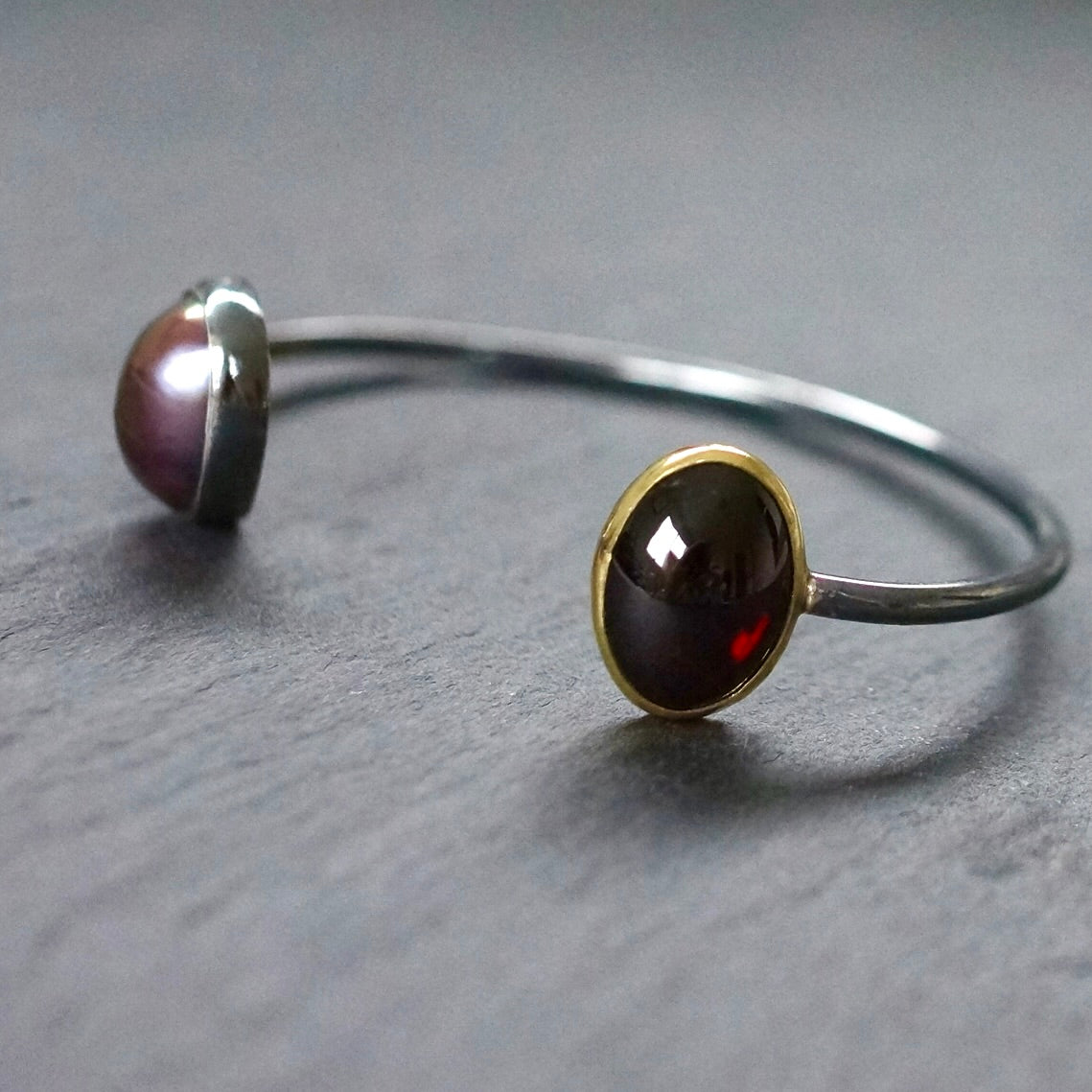 Mabe pearl and garnet cuff bracelet