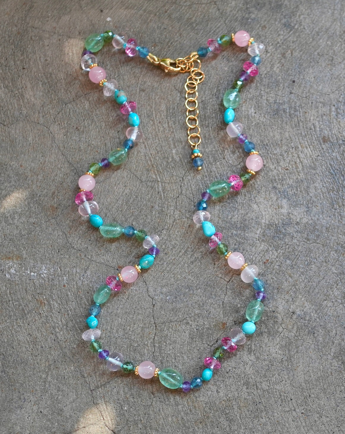Colorful gemstone mix hand-knotted necklace
