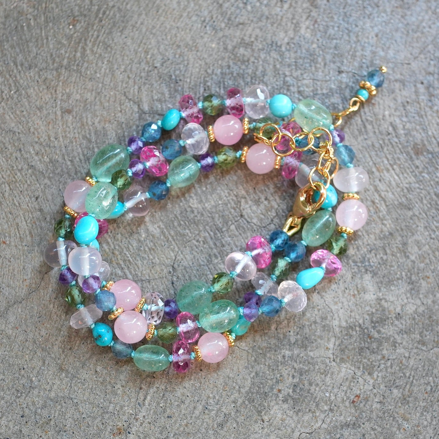 Colorful gemstone mix hand-knotted necklace