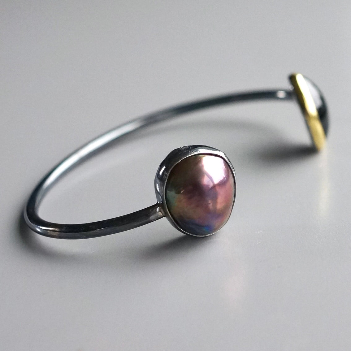 Mabe pearl and garnet cuff bracelet