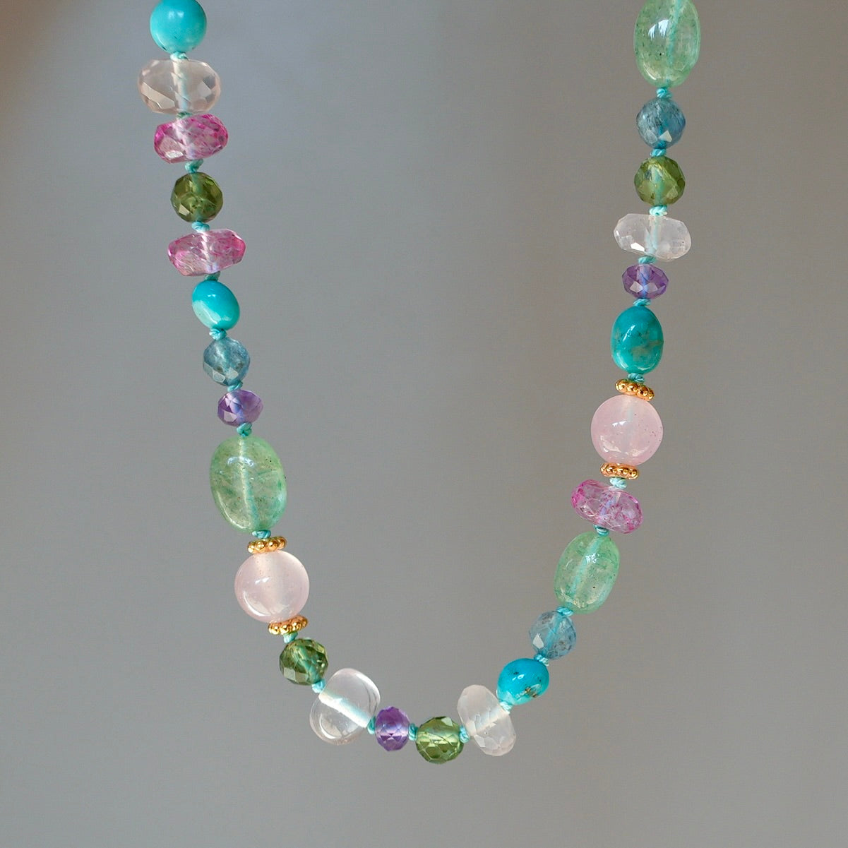 Colorful gemstone mix hand-knotted necklace