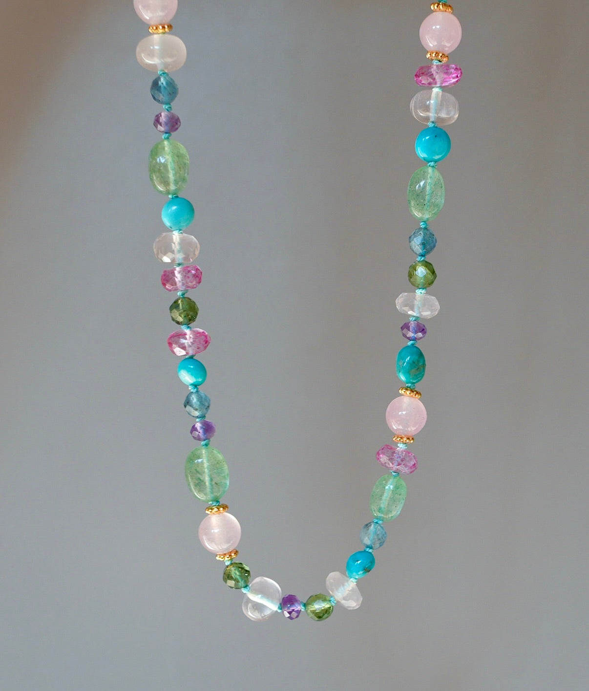 Colorful gemstone mix hand-knotted necklace