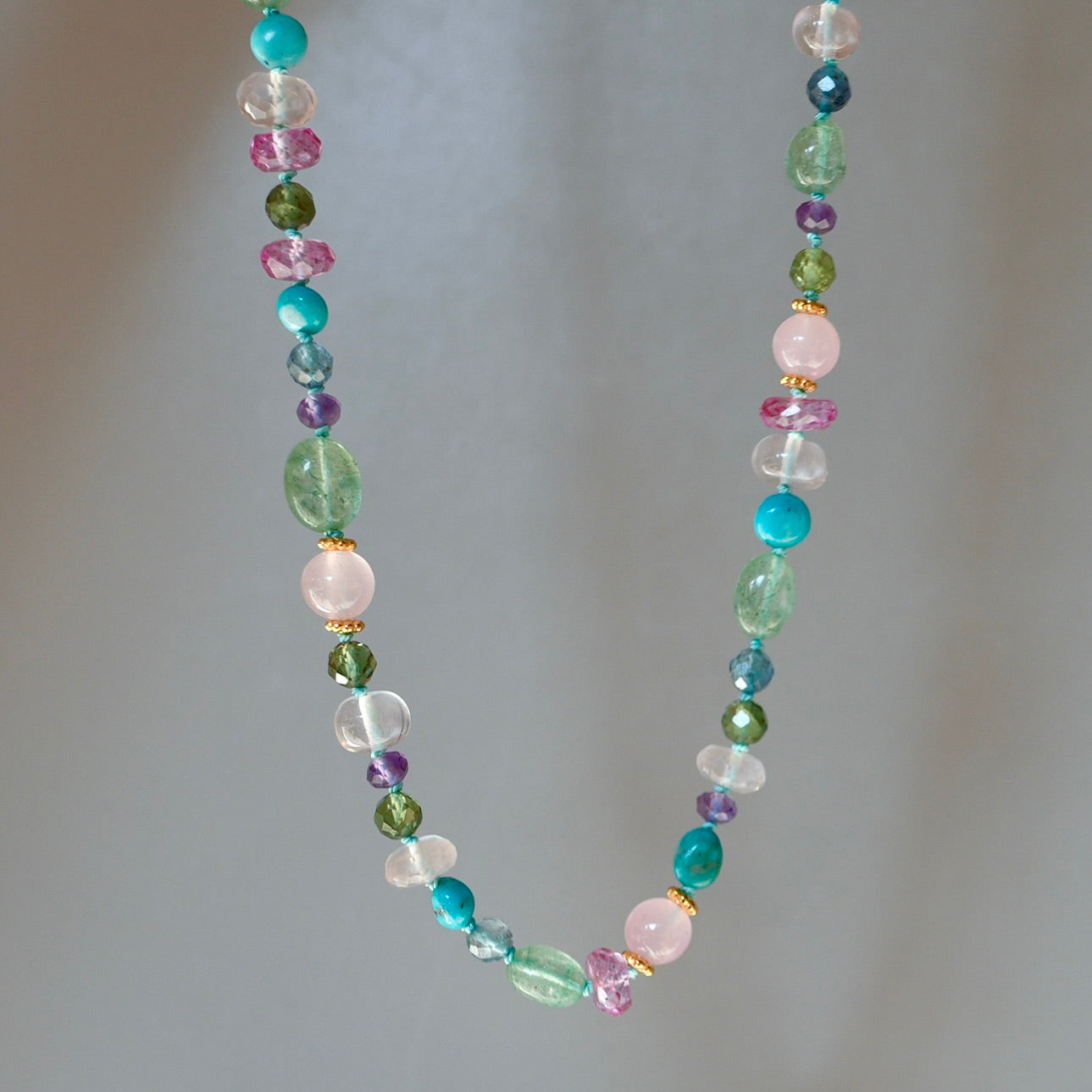 Colorful gemstone mix hand-knotted necklace