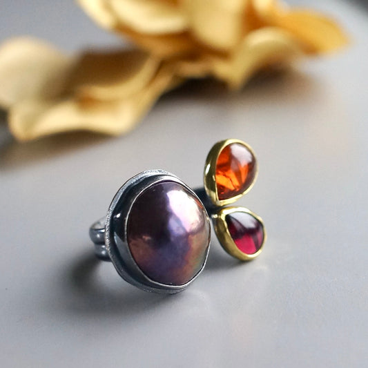 Mabe pearl and garnet ring