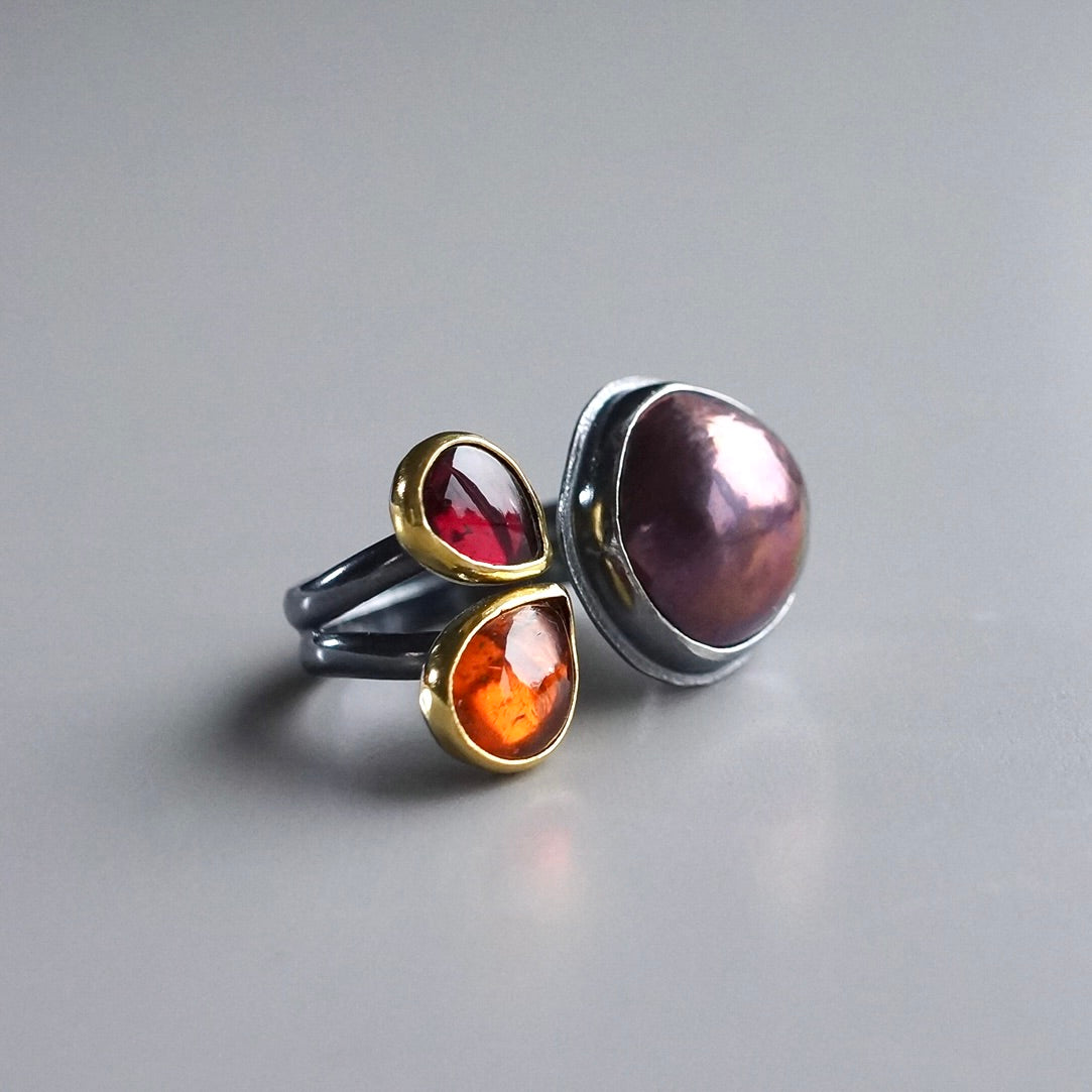Mabe pearl and garnet ring