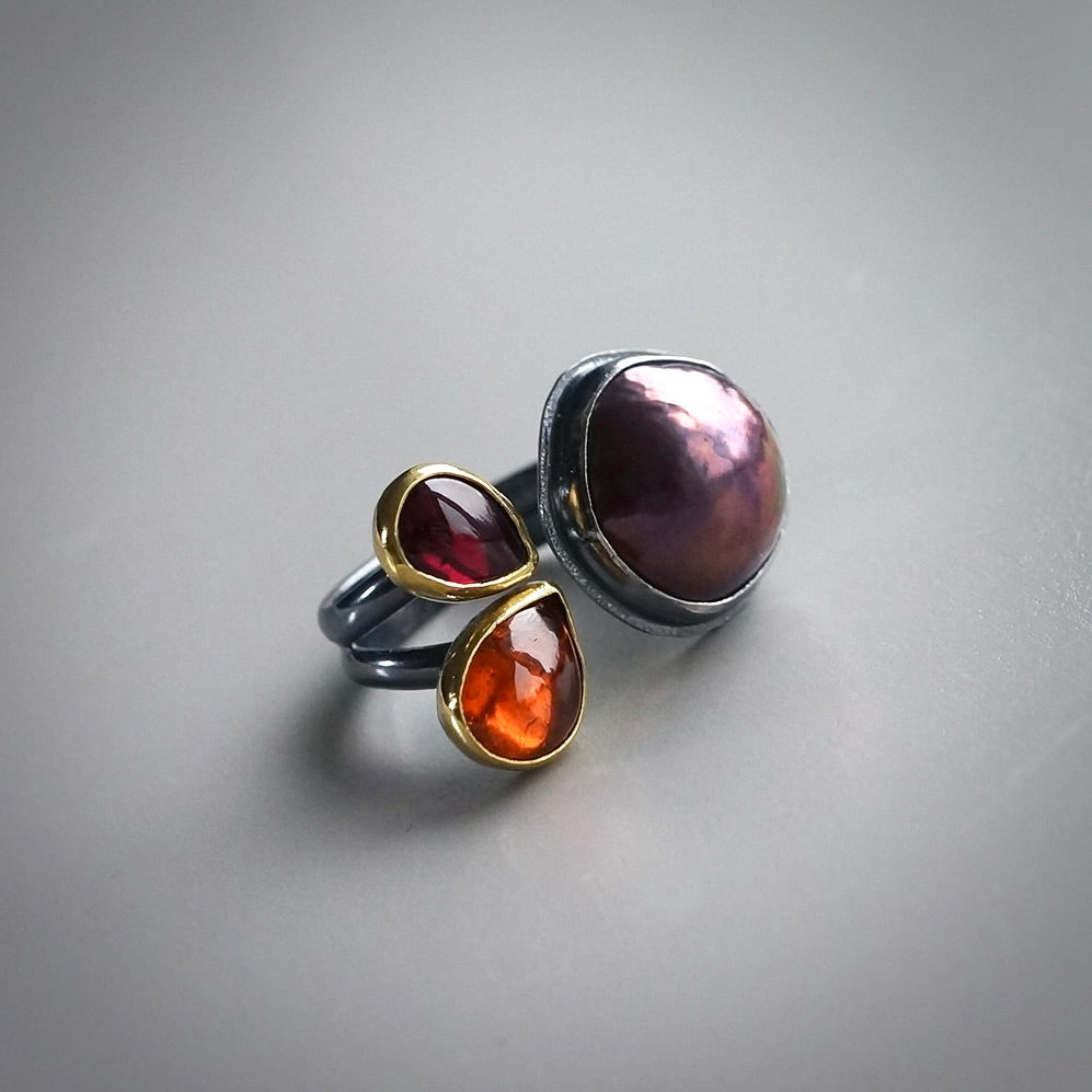 Mabe pearl and garnet ring