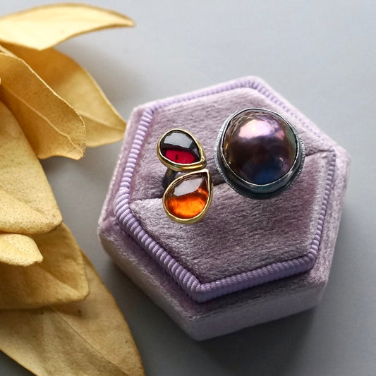 Mabe pearl and garnet ring
