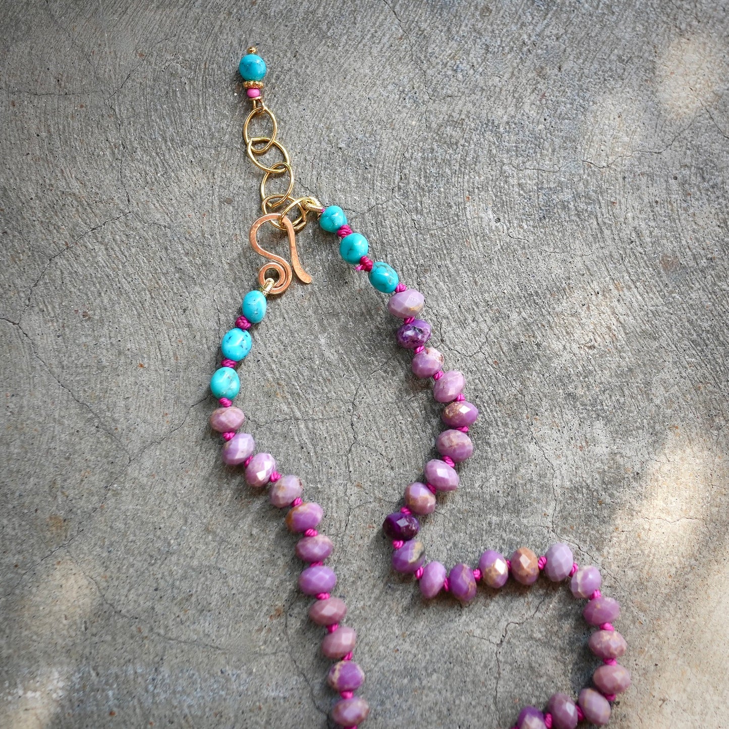 Phosphosiderite and turquoise hand-knotted necklace