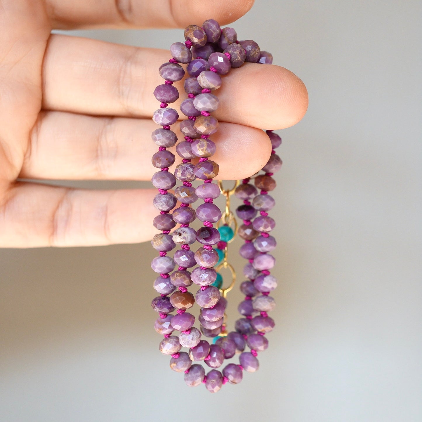 Phosphosiderite and turquoise hand-knotted necklace