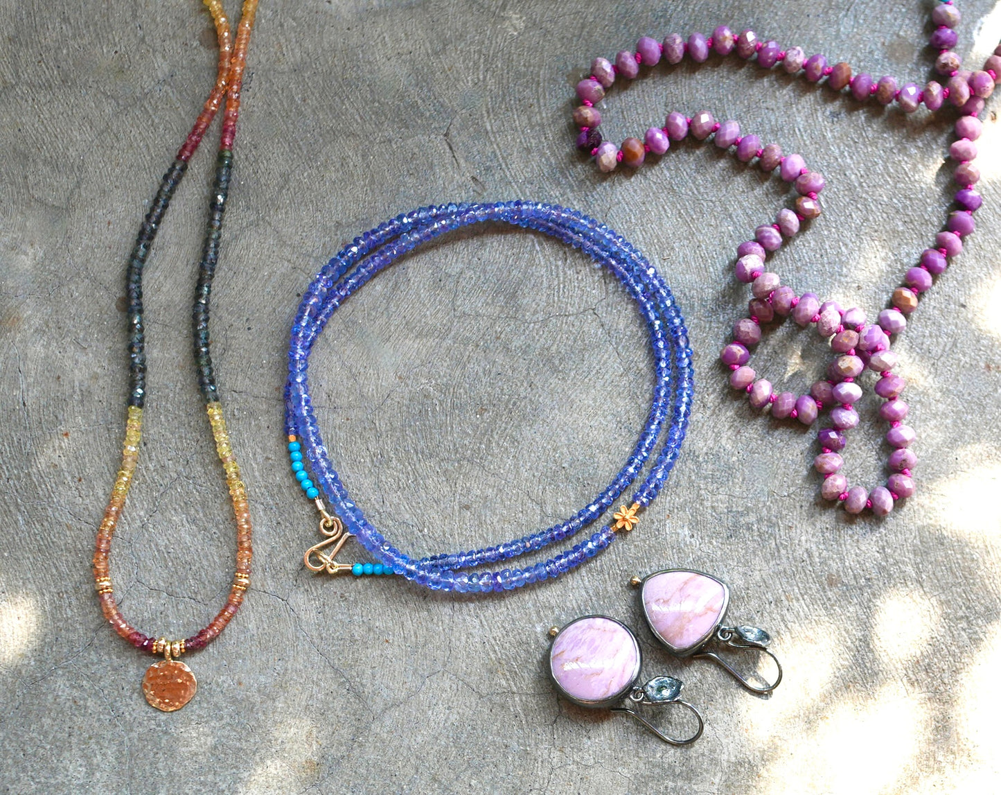 Phosphosiderite and turquoise hand-knotted necklace