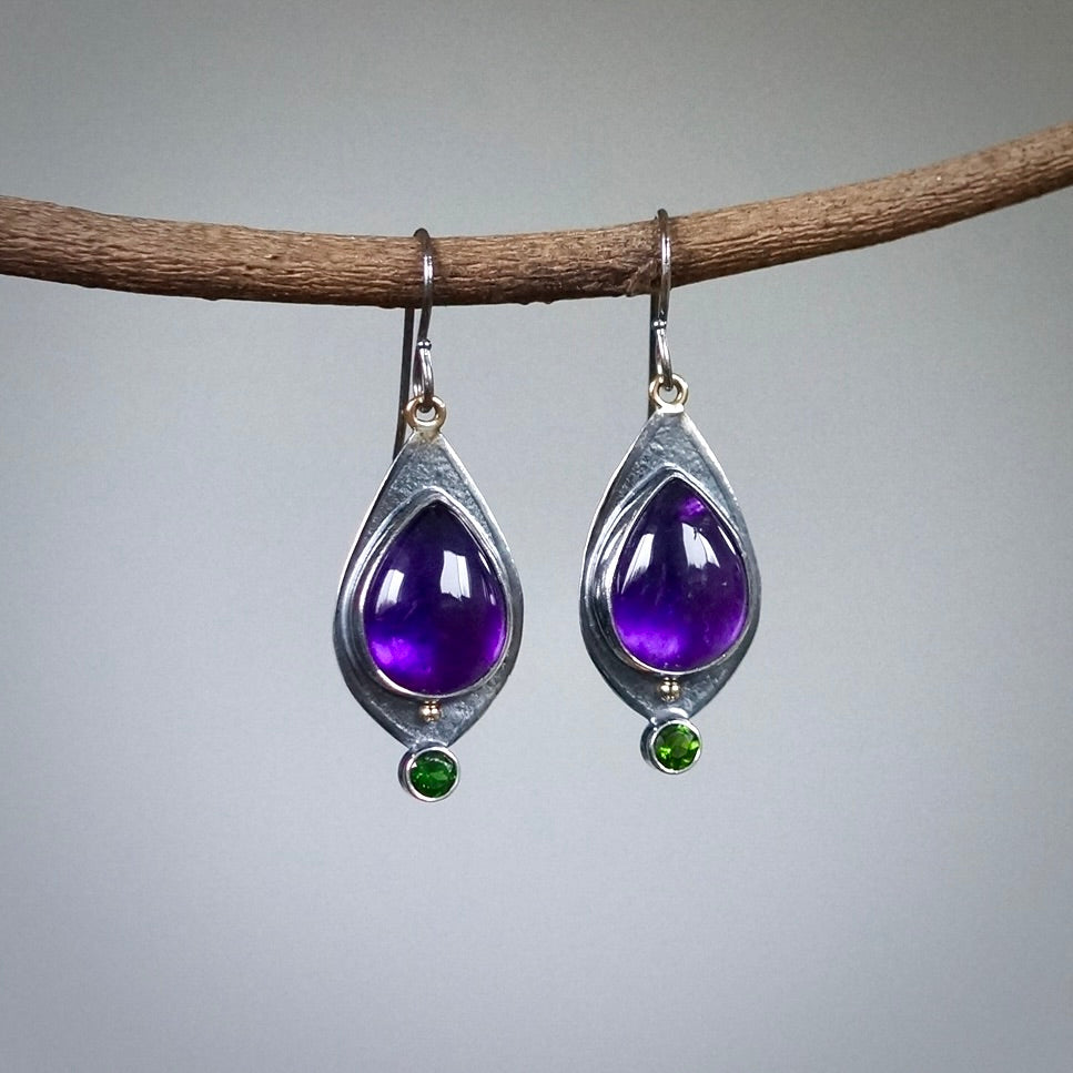 Amethyst and chrome diopside earrings