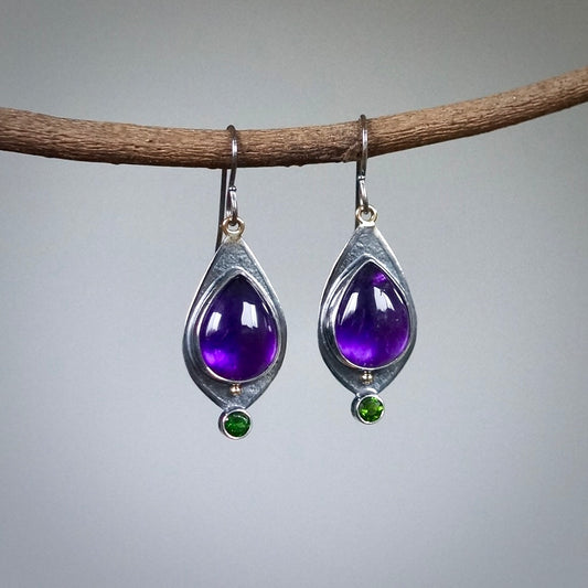 Amethyst and chrome diopside earrings