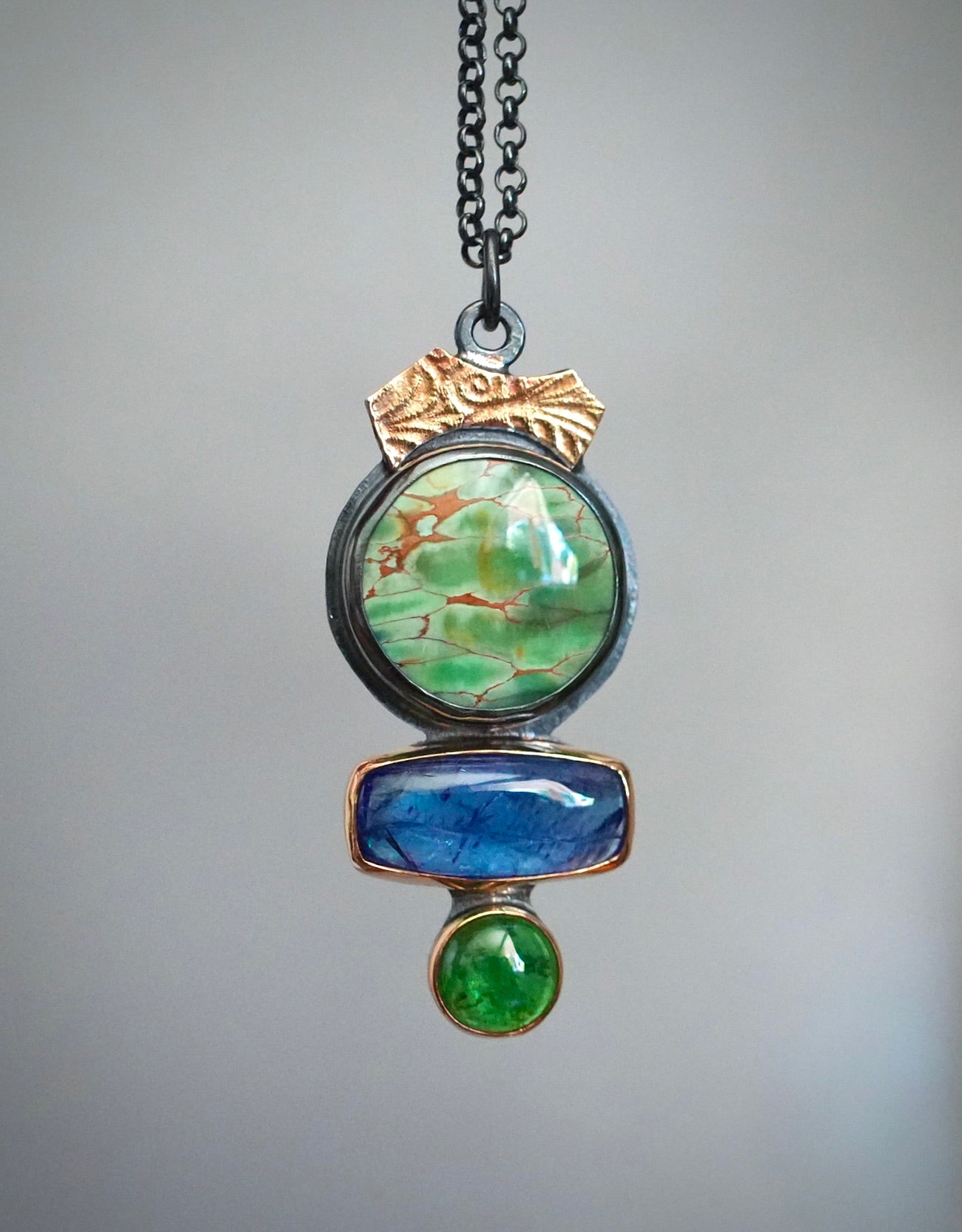 Woodland station Variscite, tanzanite and tsavorite pendant