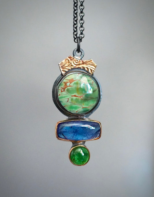 Woodland station Variscite, tanzanite and tsavorite pendant