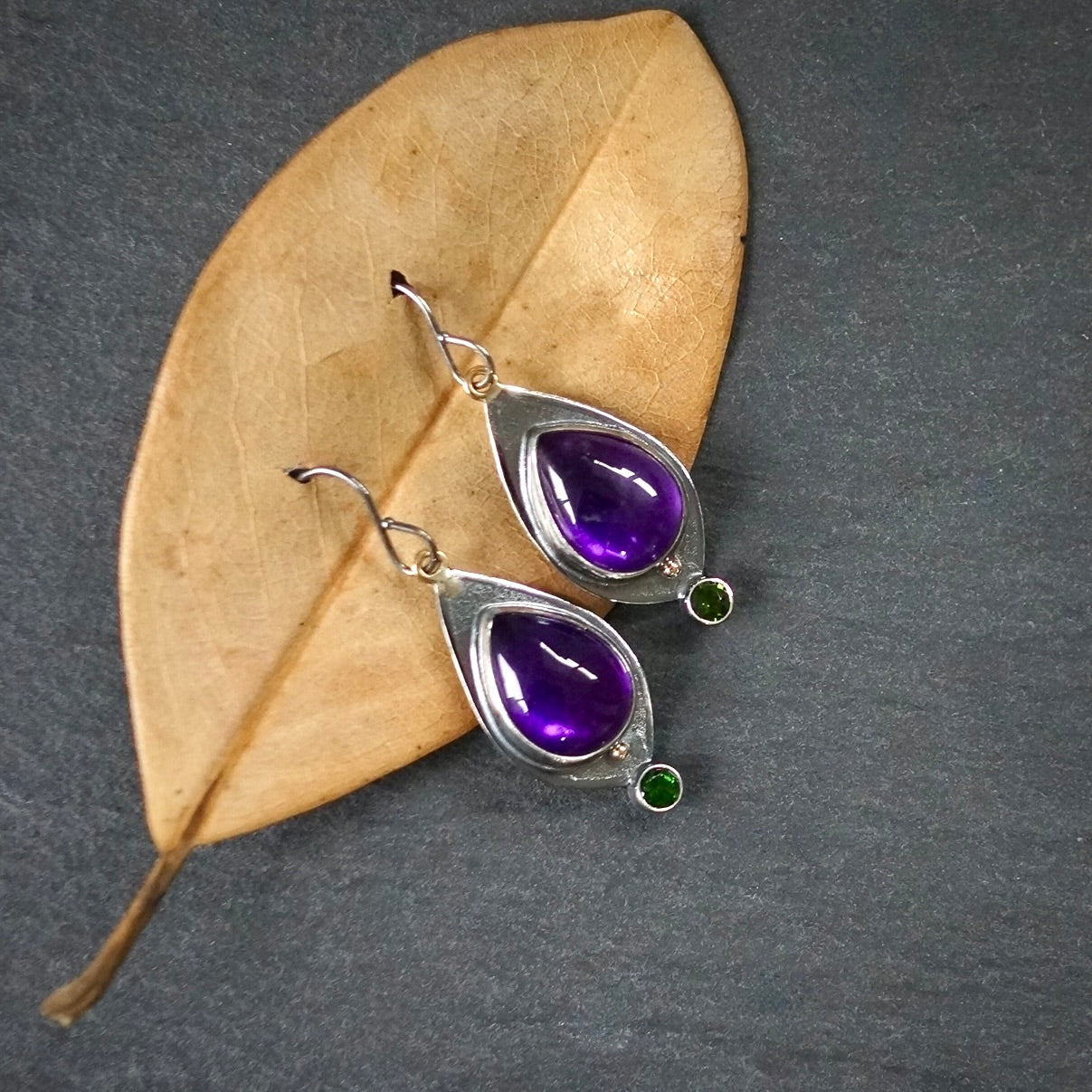 Amethyst and chrome diopside earrings