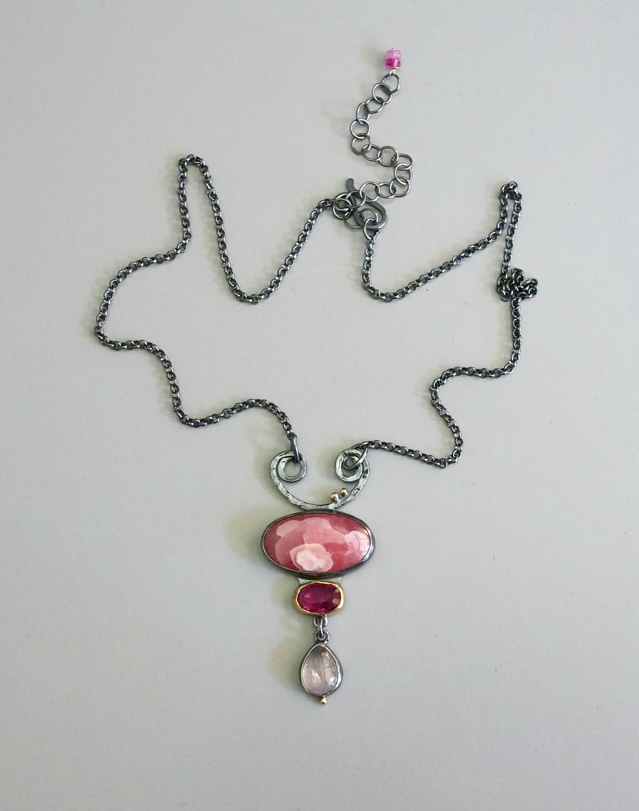 Gemmy rhodochrosite, pink tourmaline and morganite necklace