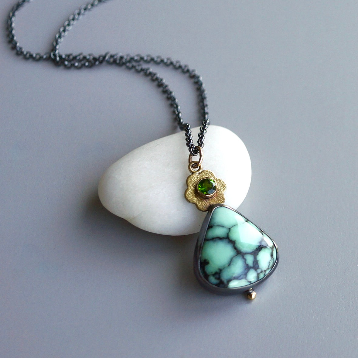 Angle wing variscite and green diopside pendant