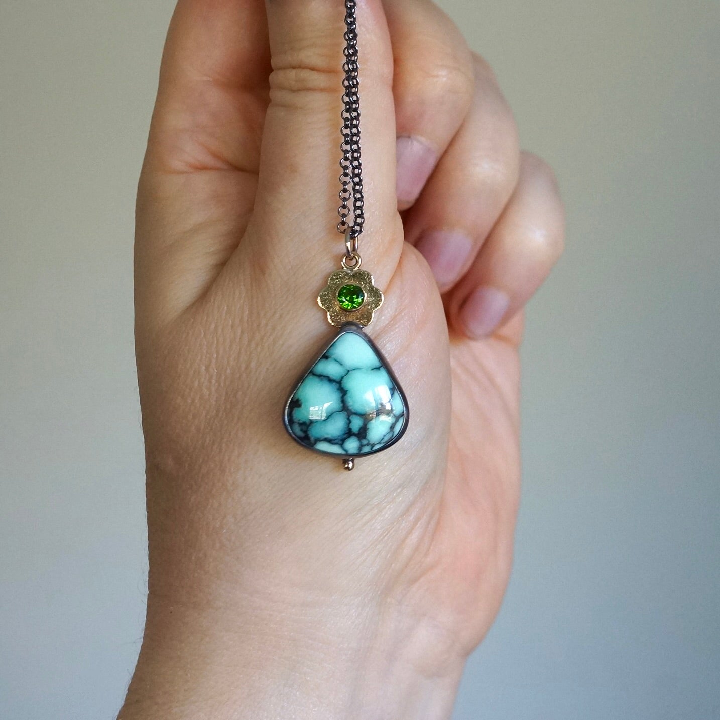 Angle wing variscite and green diopside pendant