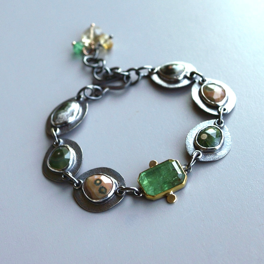 Ocean jasper and green kyanite bracelet