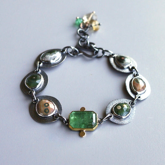 Ocean jasper and green kyanite bracelet