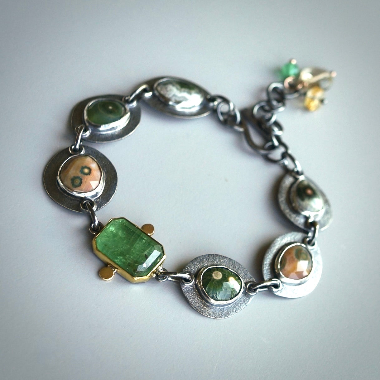 Ocean jasper and green kyanite bracelet