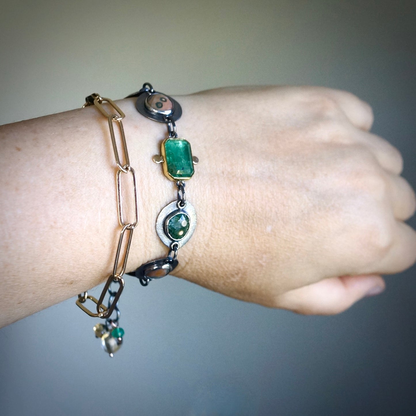 Ocean jasper and green kyanite bracelet