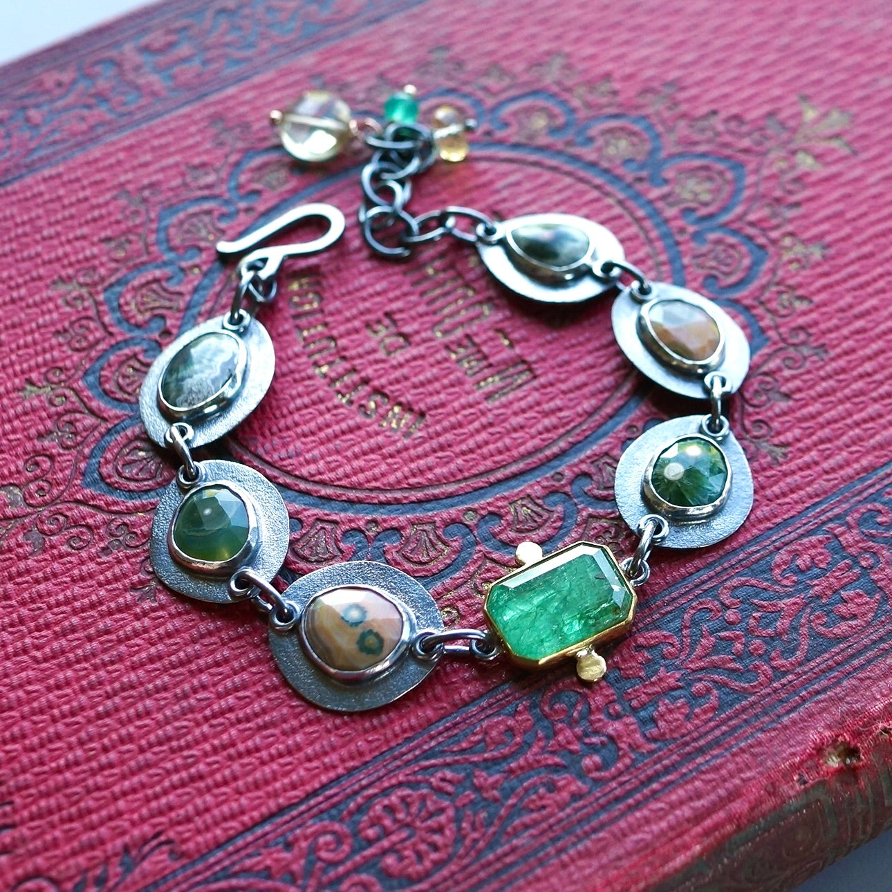 Ocean jasper and green kyanite bracelet