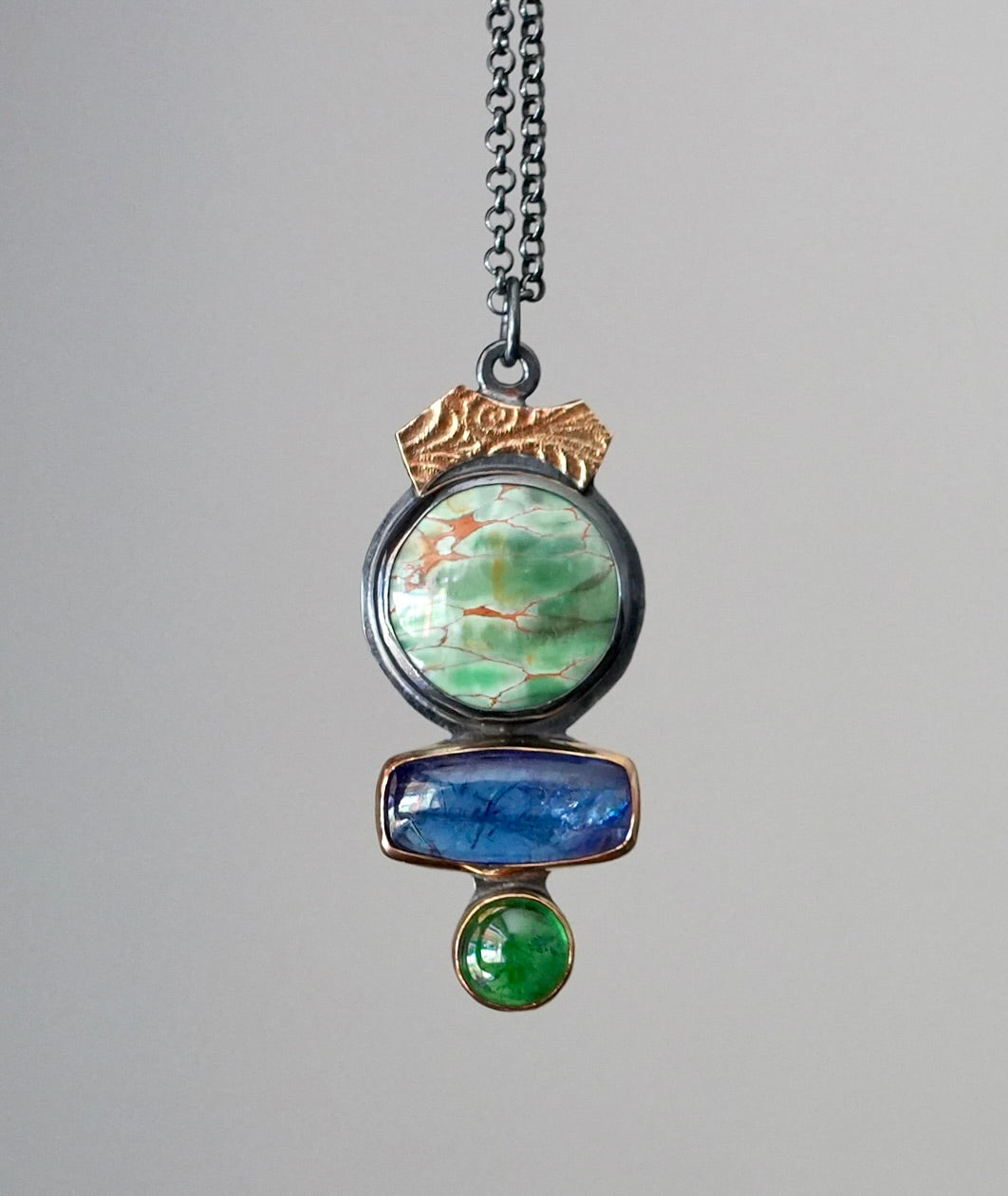 Woodland station Variscite, tanzanite and tsavorite pendant