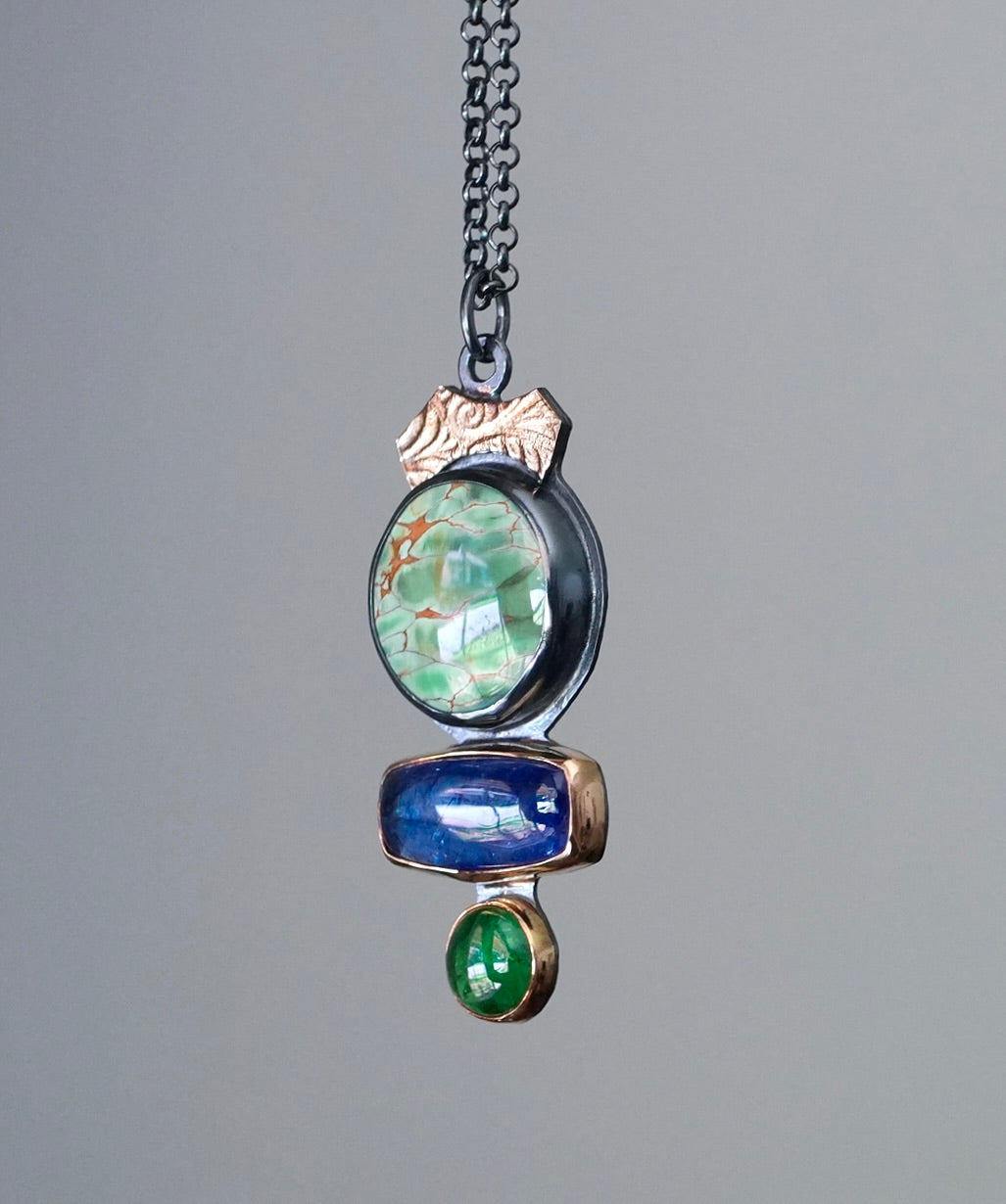 Woodland station Variscite, tanzanite and tsavorite pendant