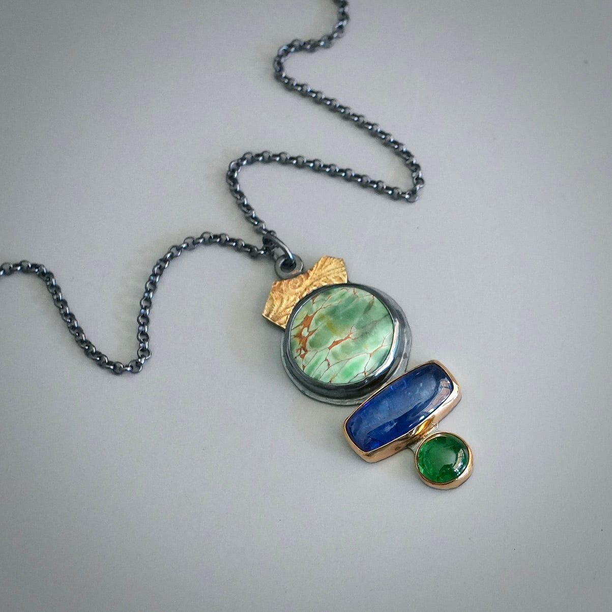 Woodland station Variscite, tanzanite and tsavorite pendant